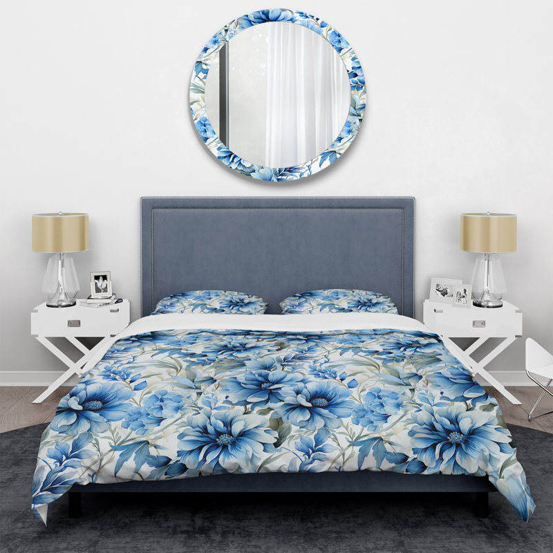 Watercolor Damask Dahlia Mirage I - Ensemble de housse de couette à motif floral