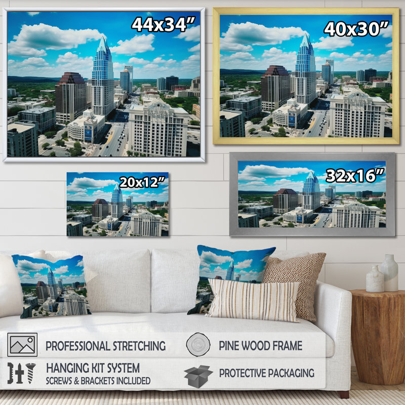 «Austin Dynamic Cityscape III», reproduction sur toile, H 12 po x l 20 po x P 1 po, Cadre photo noir