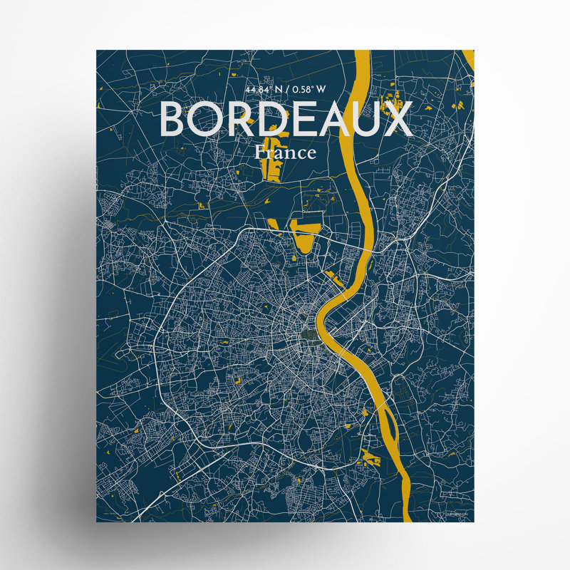 Bordeaux City Map In Amuse - No Frame Print, 20cm H x 16cm W x 0.05cm D