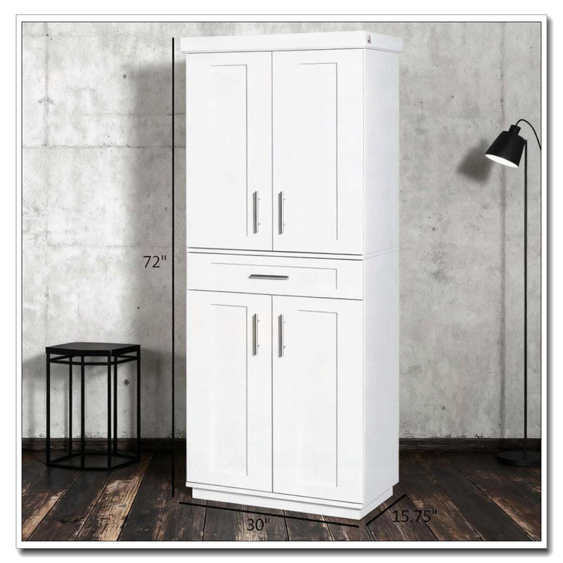 Armoire autoportante moderne Kitchen Pantry, Blanc