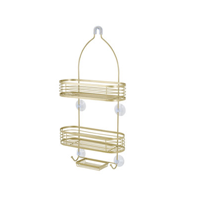 Large 3-Tier with Banded Accents Steel Non-Slip & Suction Modern Hanging Shower Caddy in Gold