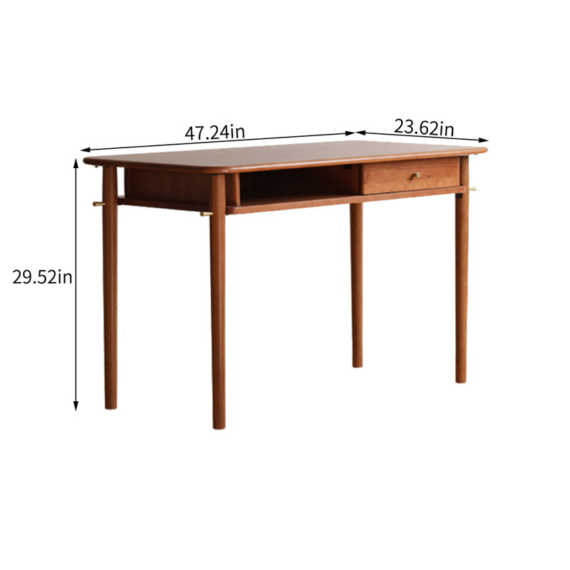 Simple Rectangular Medium Cherry Wood Writing Desk, 29.52" H x 47.24" W x 23.62" D