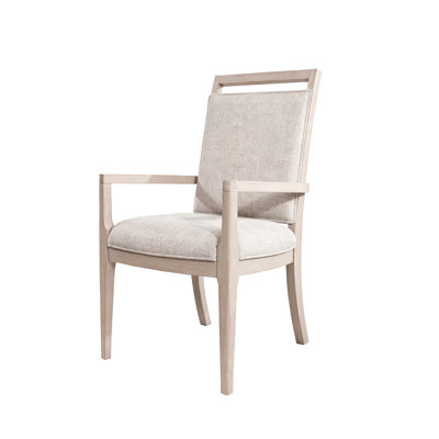 Upholstered Dining Arm Chair with Light Wood Finish