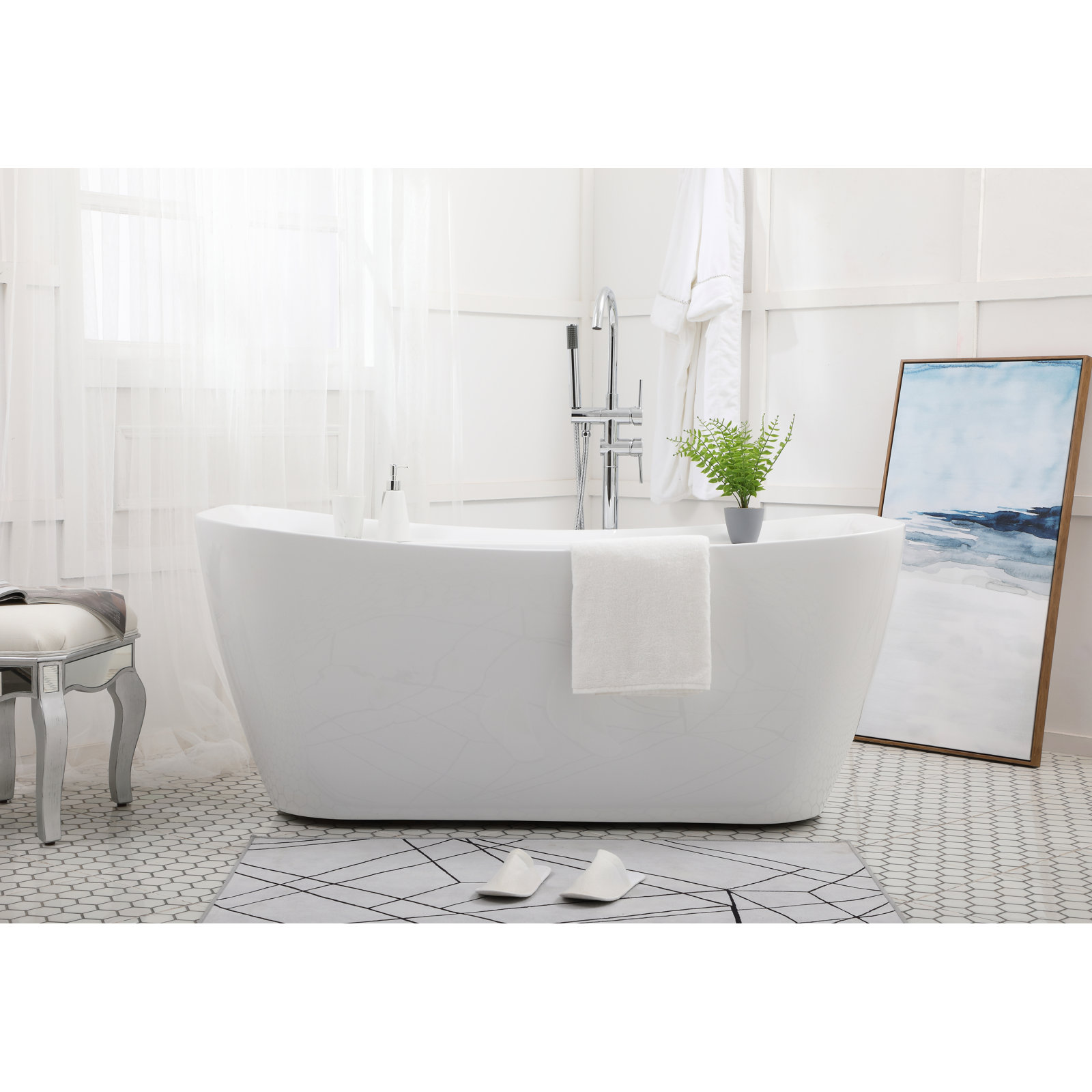 Dezra 59'' Soaking Bathtub, Polished Chrome