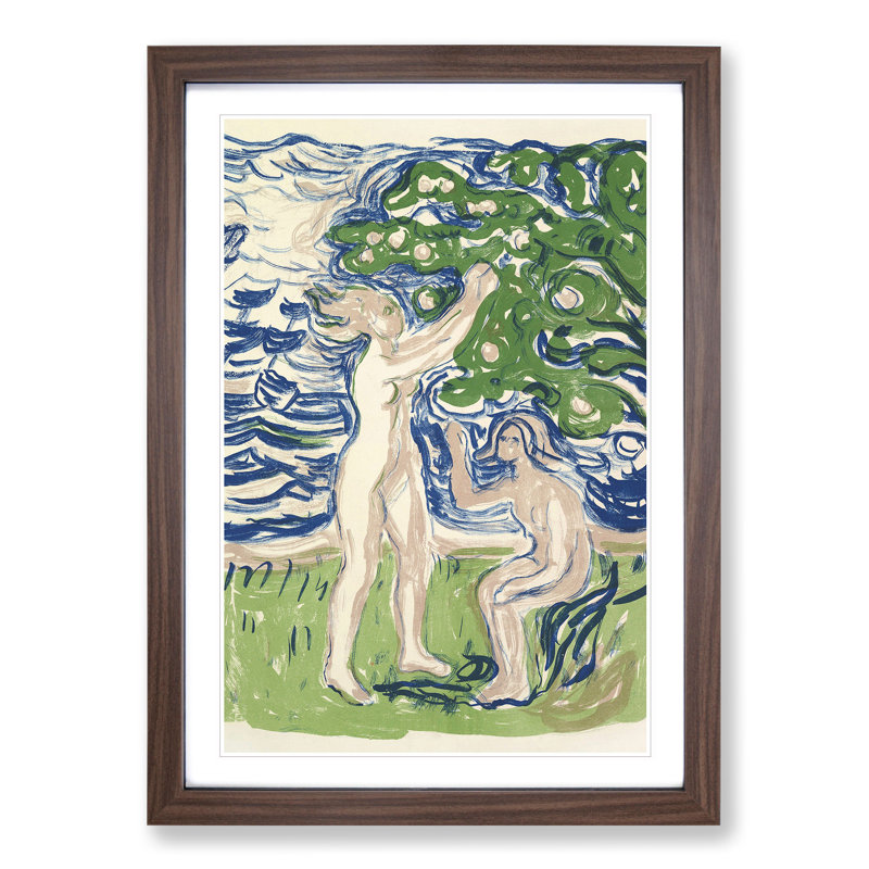 Girls Picking Apples by Edvard Munch - Picture Frame Painting, Walnut Framed, 36cm H x 27cm W x 2cm D