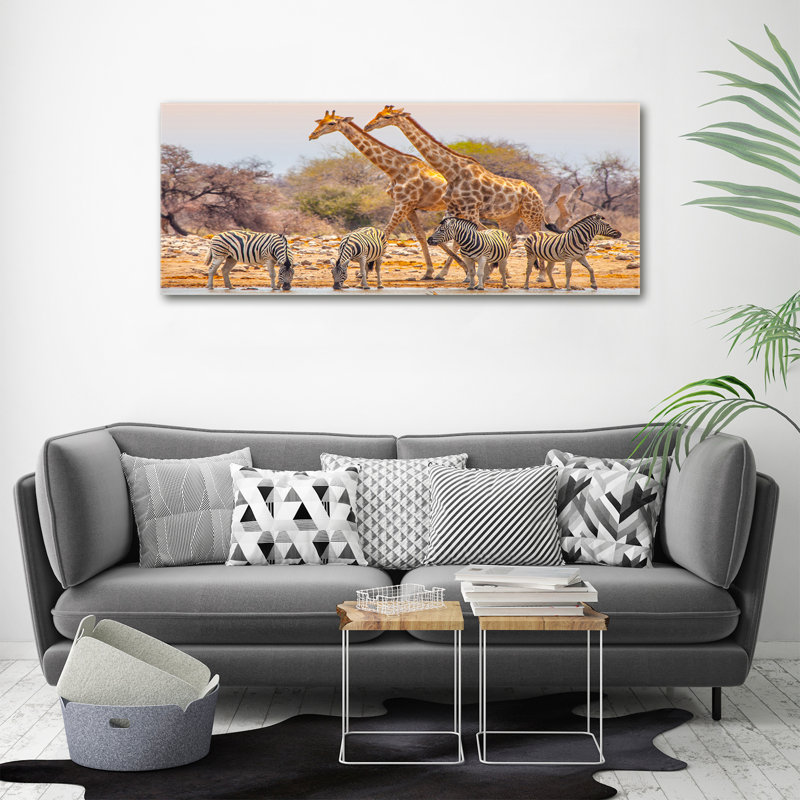 Giraffes And Zebras - Wrapped Canvas Print