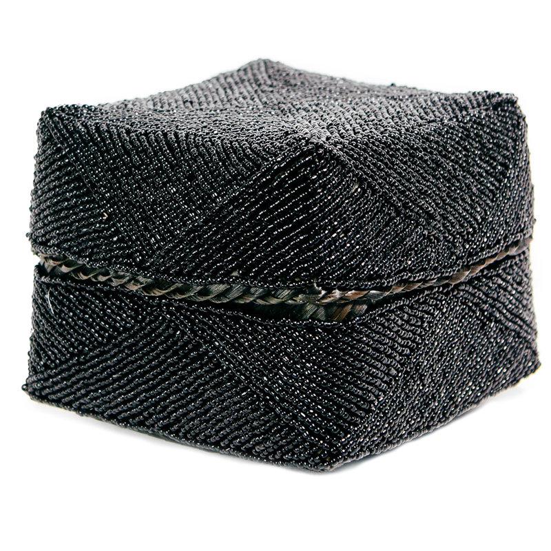 The Beaded Basket, 15 cm H x 20 cm W x 20 cm D, Black