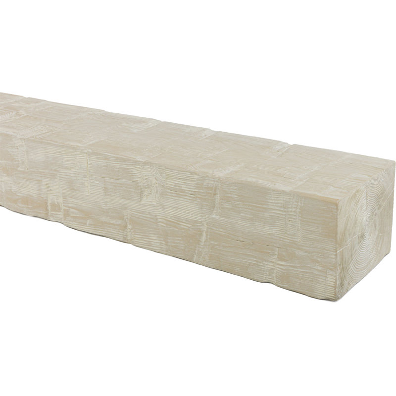 Reclaimed Axed Cut Heritage Timber Faux Wood Fireplace Mantel, 5.5" H x 72" W x 7.5" D, Vanilla Chai