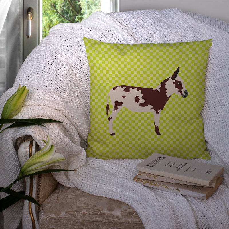 Coussin décoratif extérieur à damier tacheté donkey, Vert, 14 po x 14 po