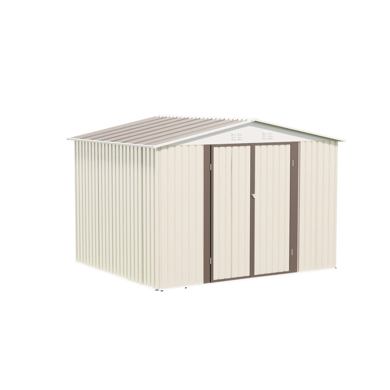 Remise à outils extérieure 10 x 8 pi blanc crème avec cadre en aluminium, porte à charnière et ouvertures de ventilation à circulation d'air avec alliage pour un accès facile, deux points