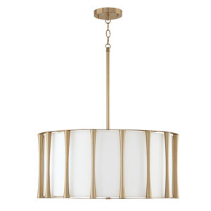 24.5" W X 11" H 4-Light Pendant In Matte Brass With White Fabric Shade With Frosted Acrylic Diffuser