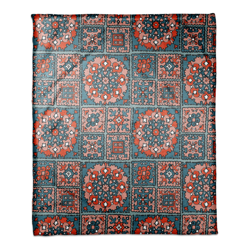 Hand Woven Throw Blanket, Blue/Red