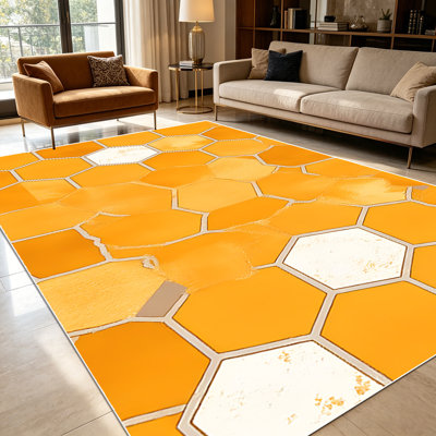 1PC Honeycomb Orange Hexagon Bokeh Pattern area rugs for Living Room, Soft and Comfortable, Suitable for all seasons, easy-to-maintain, machine washable, suitable for kitchen, dining room, bedroom, entryway, patio, Home Decor, Outdoor Decor.