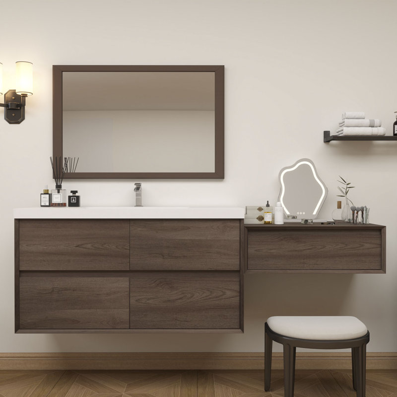 Meuble-lavabo mural 72 po avec évier en acrylique renforcé Aliki, Chêne rouge