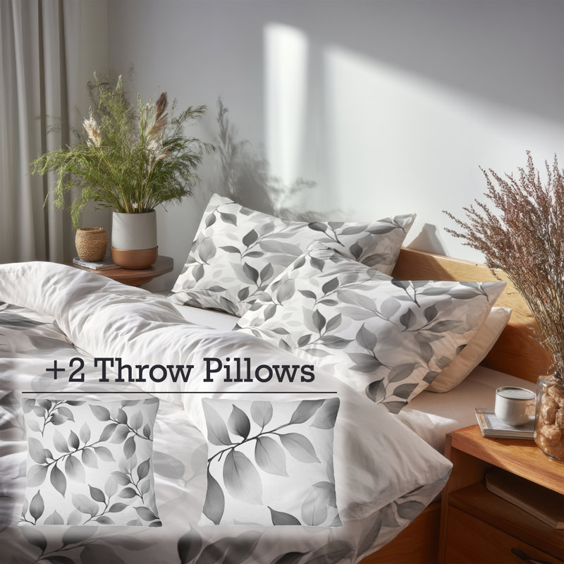 Ensemble de housse de couette et coussin décoratif Floral, Housse de couette très grand + 4 pièces supplém