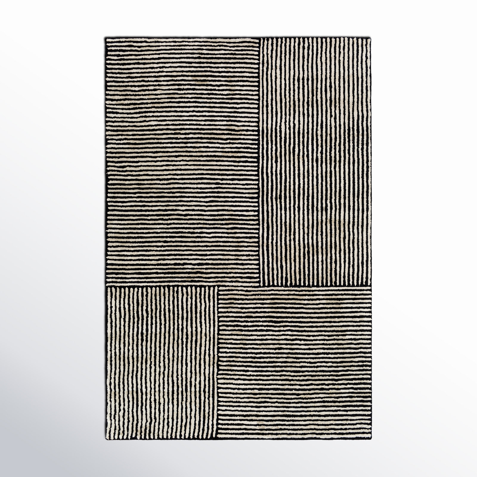 Balos Hand Tufted Viscose Black/Ivory Rug, Rectangle 5' x 7'6"