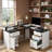 Modern Fluted L-shaped Desk With Charging Station, Storage Cabinet, Monitor Stand, File Drawer And Removable Support Shelf-328387009
