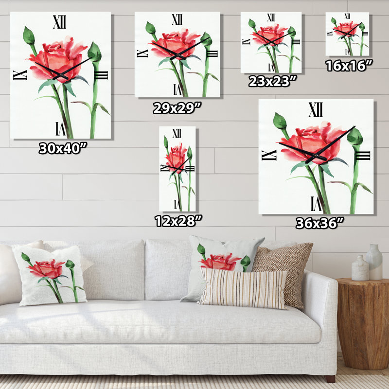 Horloge murale rose rouge avec boutons, Grand