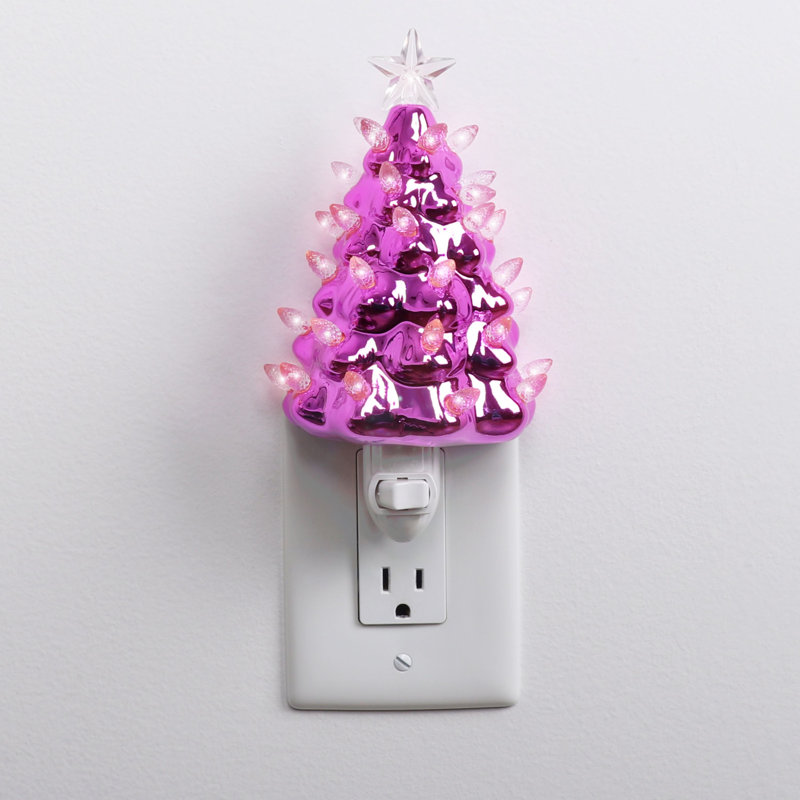 Lampe de Noël veilleuse - arbre de Noël veilleuse - arbre de Noël en céramique, Rose