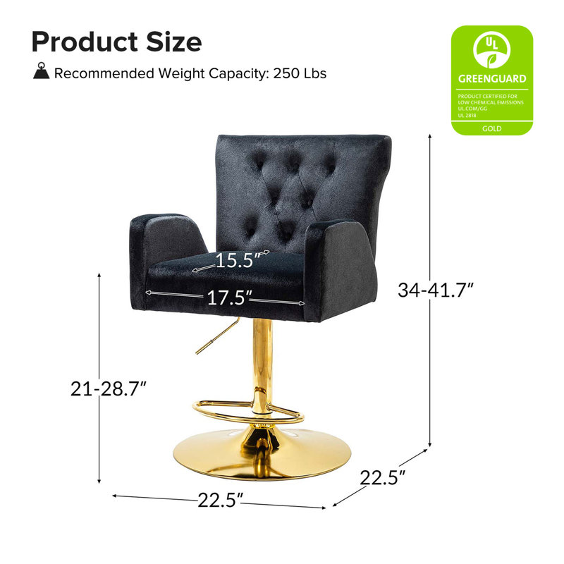 Theo Swivel Adjustable Height Bar Stool, Black