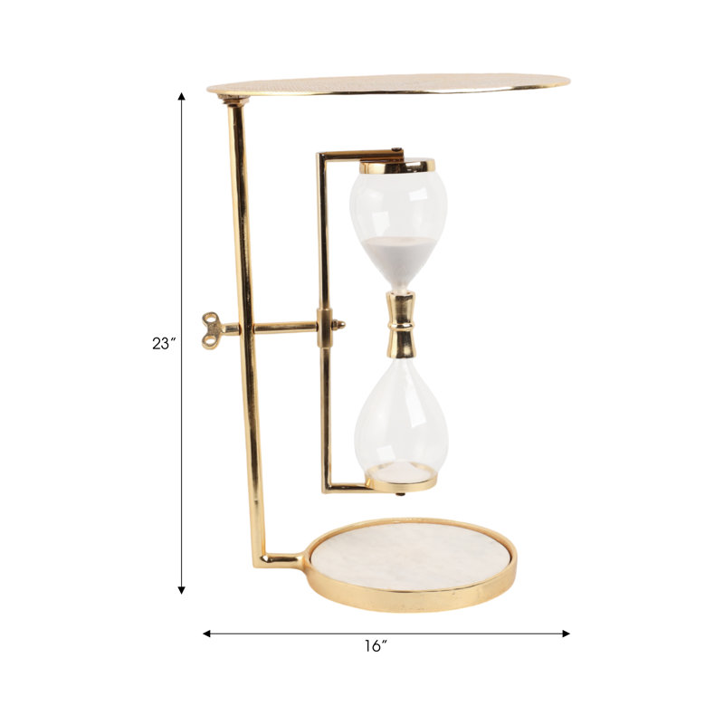 Canora Grey 23" Chena Hourglass Table, Satin Brass, Satin Brass/White