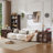 Farmhouse End Table with Charging Station,24" Large Sofa Side Table with Glass Barn Door,Rustic Wood Night Stand with Adjustable Storage Shelf,Square Bedside Table for Living Room,Bedroom Office-1079314433