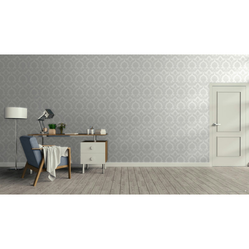 Italian Classics 4 Traditional Damask 3D Embossed Wallpaper Roll, Silver