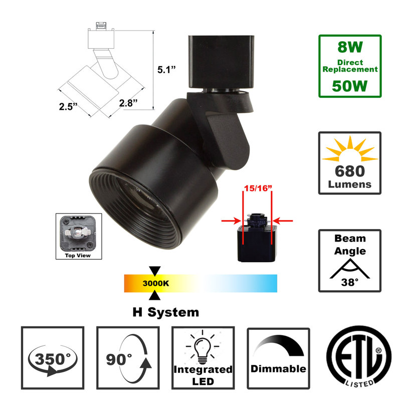 LED Adjustable Track Head, Black