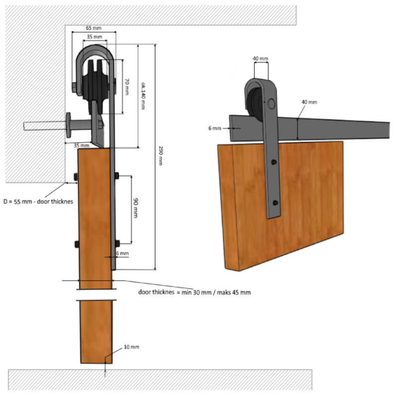Harcrest Single Door Barn Door Hardware Kit