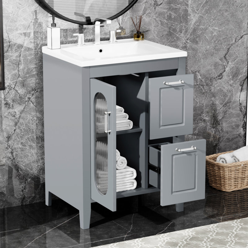 24" Bathroom Vanity With Sink, Gris