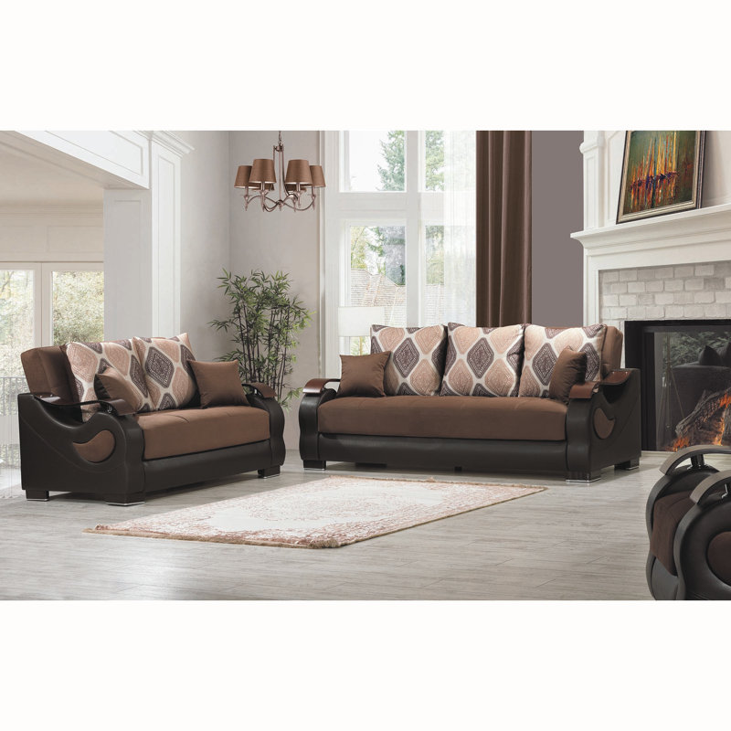 Canapé-lit convertible avec rangement Olander, Chenille brun clair, H 38 po x l 65 po x P 41 po