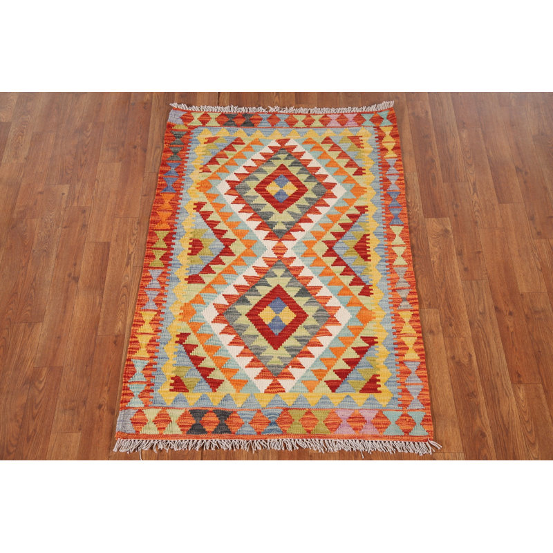 Geometric Wool Kilim Oriental Rug 3x4