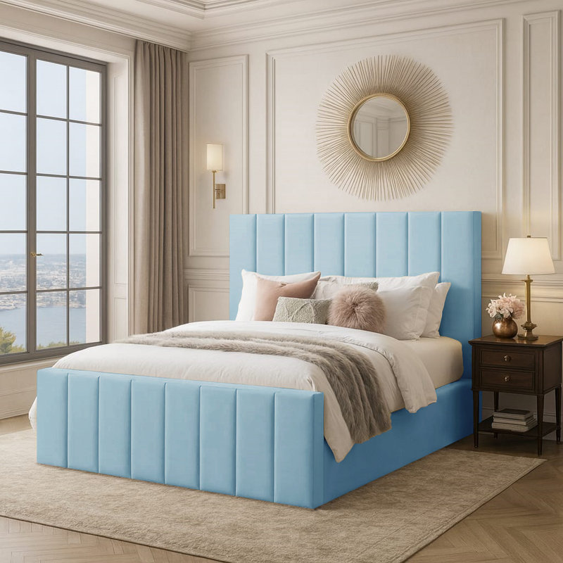 Judsonia Upholstered Ottoman Storage Bed, UK Double - DE 135 x 190 cm, Sky Blue