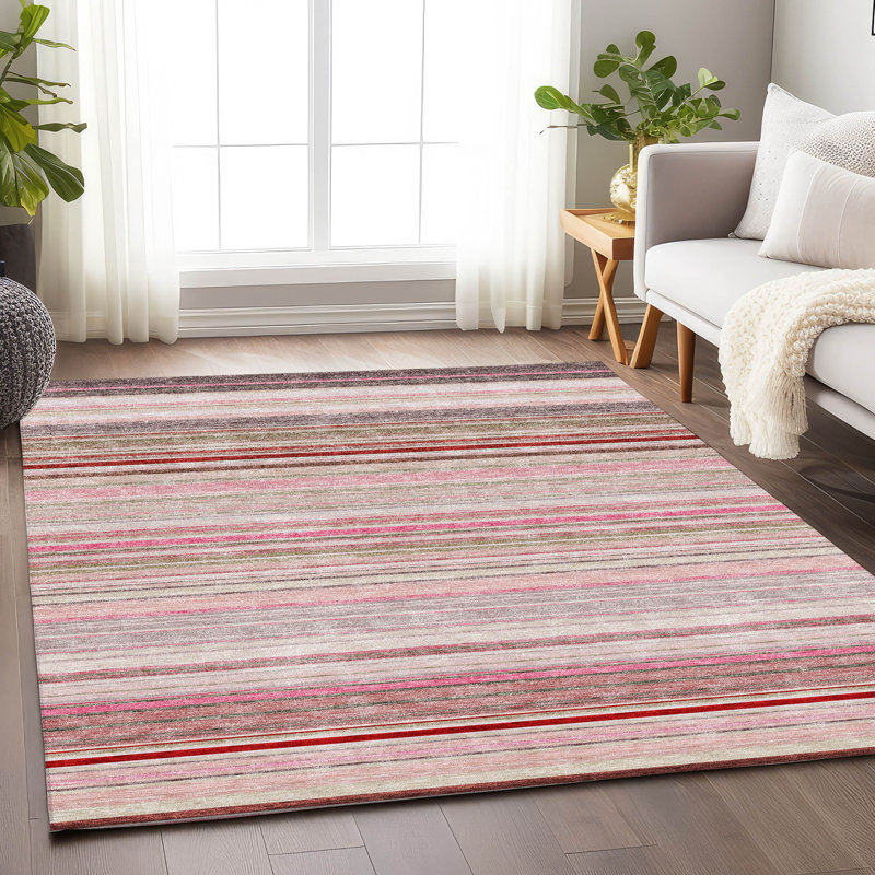 Tapis rose Prisco lavable à la machine de qualité supérieure, Rectangulaire 3 pi x 5 pi