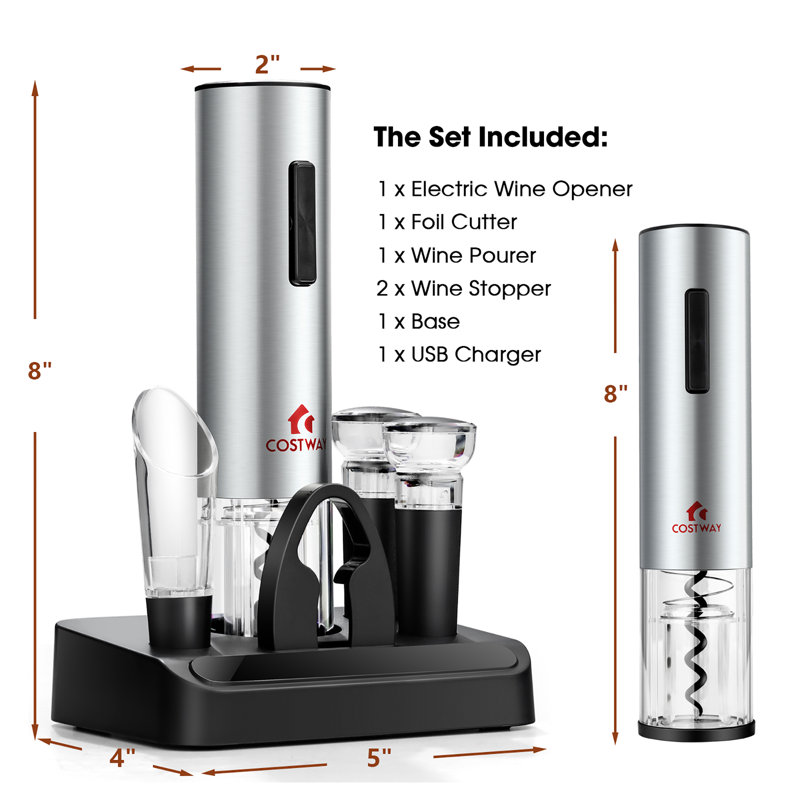 Stainless Steel Rechargeable Electric Wine Bottle Opener Set with Foil Cutter