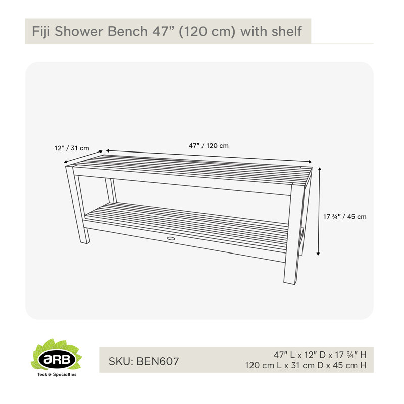 Fiji Shower Bench 36" (90 Cm) With Shelf, 17.75" H x 47.25" W x 12.25" D