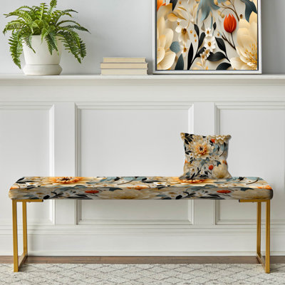 Banc floral rembourré or