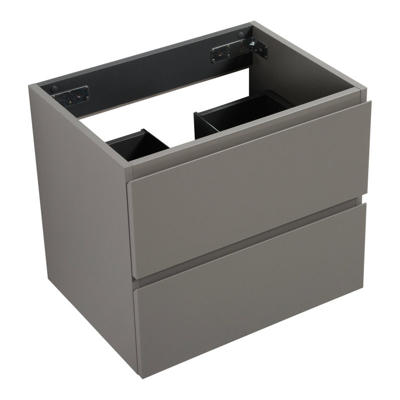 Armoire murale sans bassin en gris, structure à deux tiroirs, présentation moderne et minimaliste, construction robuste, utilisation facile de nettoyage, bassin gris clair,, informations, constructions, actions,
