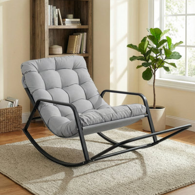 Oversized Indoor Papasan Rocking Lounge Chair with Cushion and Footrest by George Oliver