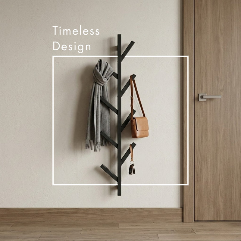 Modern Wall Mounted Coat Rack With Multiple Metal Hooks For Entryway Storage
