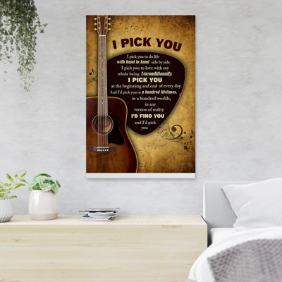Guitar On Brown Background I Pick You 1 Piece Rectangle Graphic Art Print On Wrapped Canvas