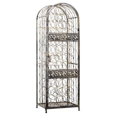 Lockable Wrought Iron Wine Shelf - Antique Bronze, Holds 45 Bottles, Robust Build, 17.95"w X 14.38"d 52"h Rack With Lock Modern Touch,