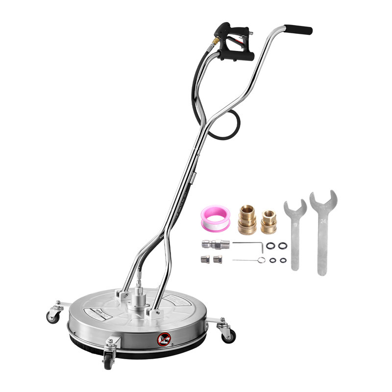 24" Pressure Washer Surface Cleaner, Stainless Steel Pressure Washer Attachments with 4 Wheels, 4000 Max PSI, 3/8 Quick Connector, 2 Spray Nozzles, Dual Handle, for Concrete, Patio, Sidewalk