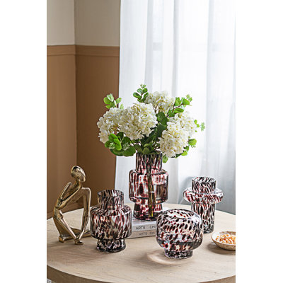 Vase d'appoint en verre transparent avec taches artistiques ambrées