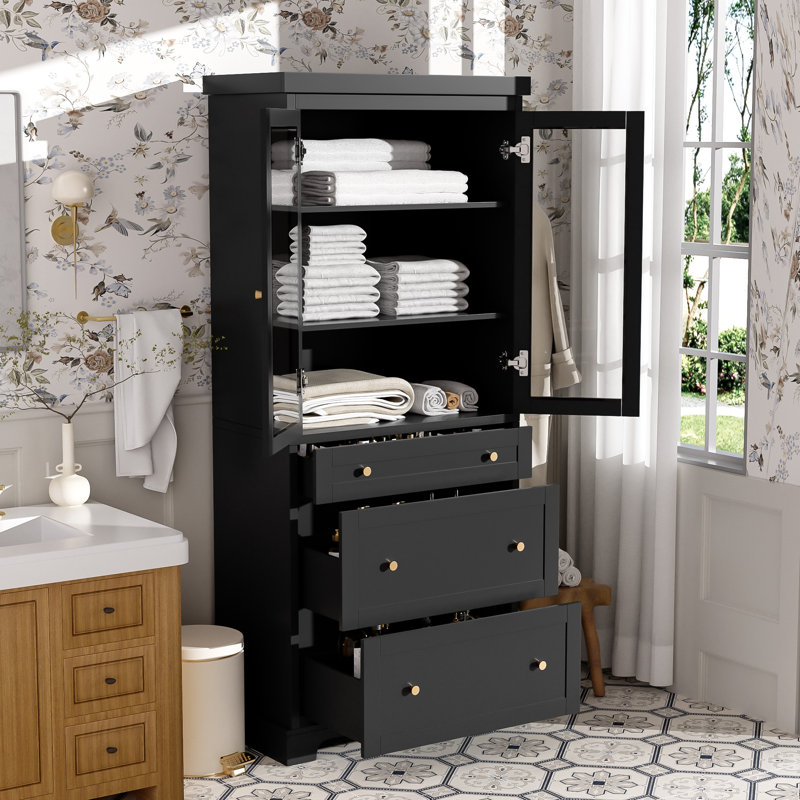 Freestanding Bathroom Storage Linen Cabinet, Black