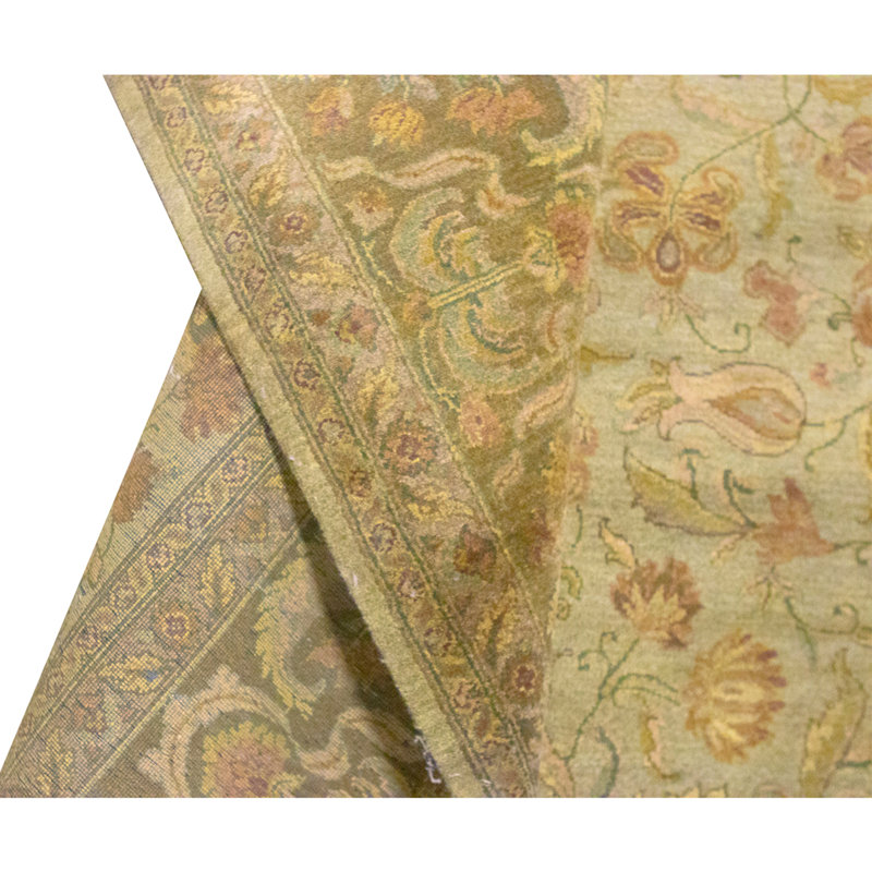 Hand Knotted Wool Area Rug in Green And Brown