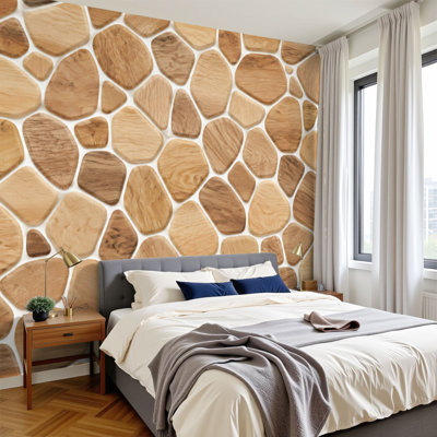 Papier peint adhésif à motifs géométriques abstraits à motif géométrique en bois brun beige H 100 po x l 144 po Papier mural amovible en PVC auto-adhésif pour chambre à coucher, bureau à domicile