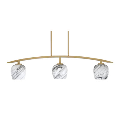 Luminaire pour îlot de cuisine 3 lumières kurve au fini laiton nouvel âge avec verre tourbillon onyx de 6 po