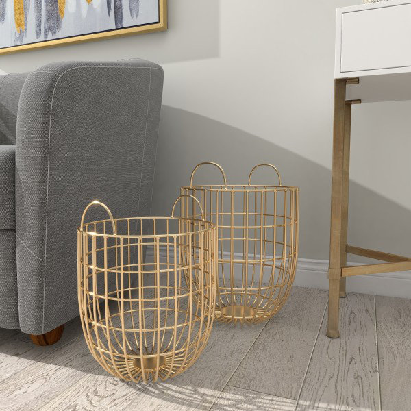 Ensemble 2 pièces de paniers, Or, H 16,5 po x l 12,65 po x P 12,6 po
