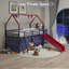 Lit mezzanine simple en métal avec glissade et rideau-915001670